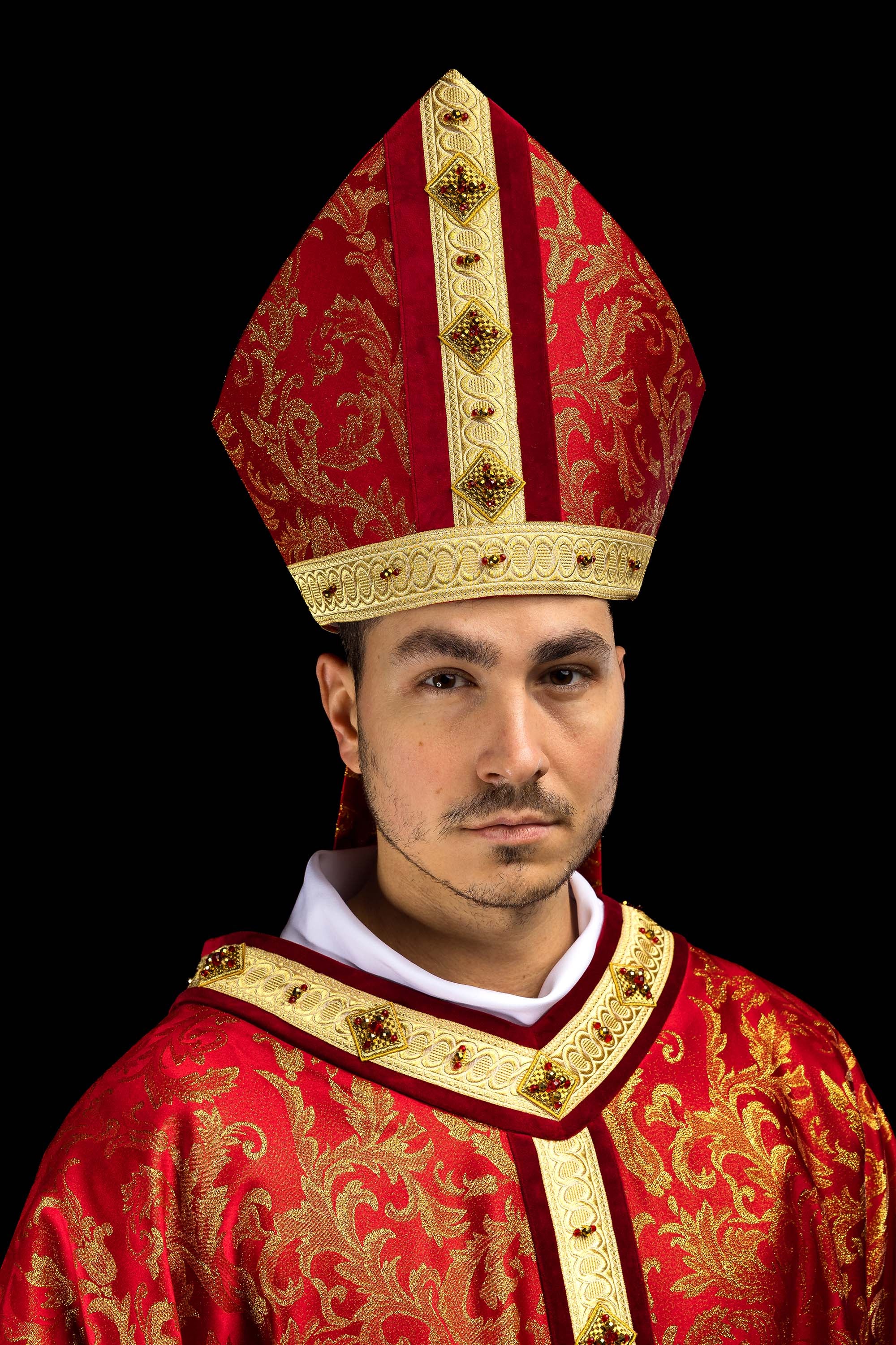 Ręcznie wykonana mitra z naturalnymi kamieniami Handmade 9003 - ORNATY.PL