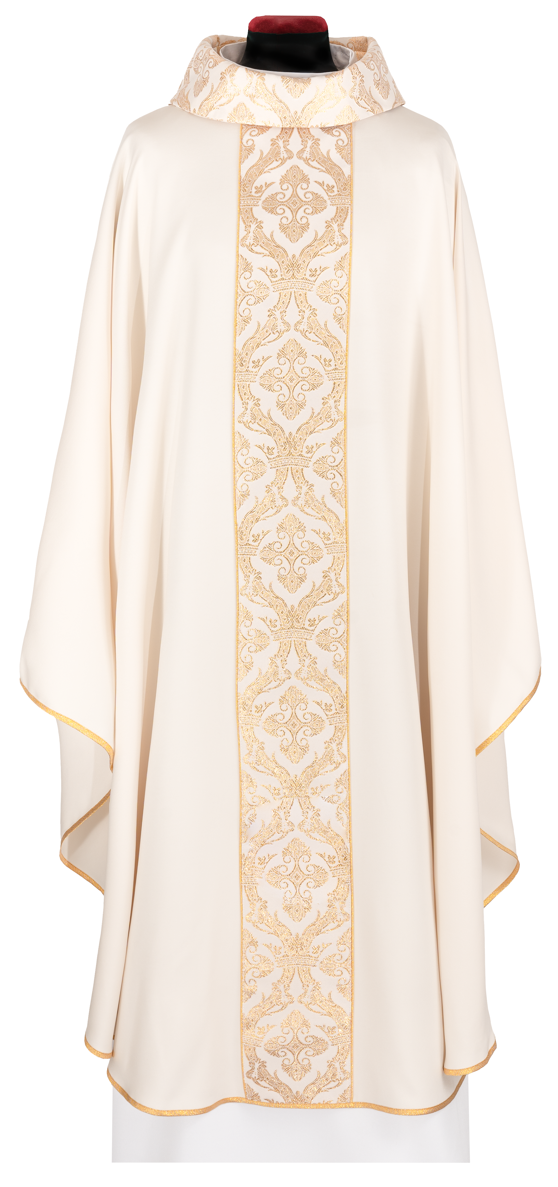 Ornat liturgiczny z haftowanym pasem i kołnierzem w kolorze ecru - ORNATY.PL
