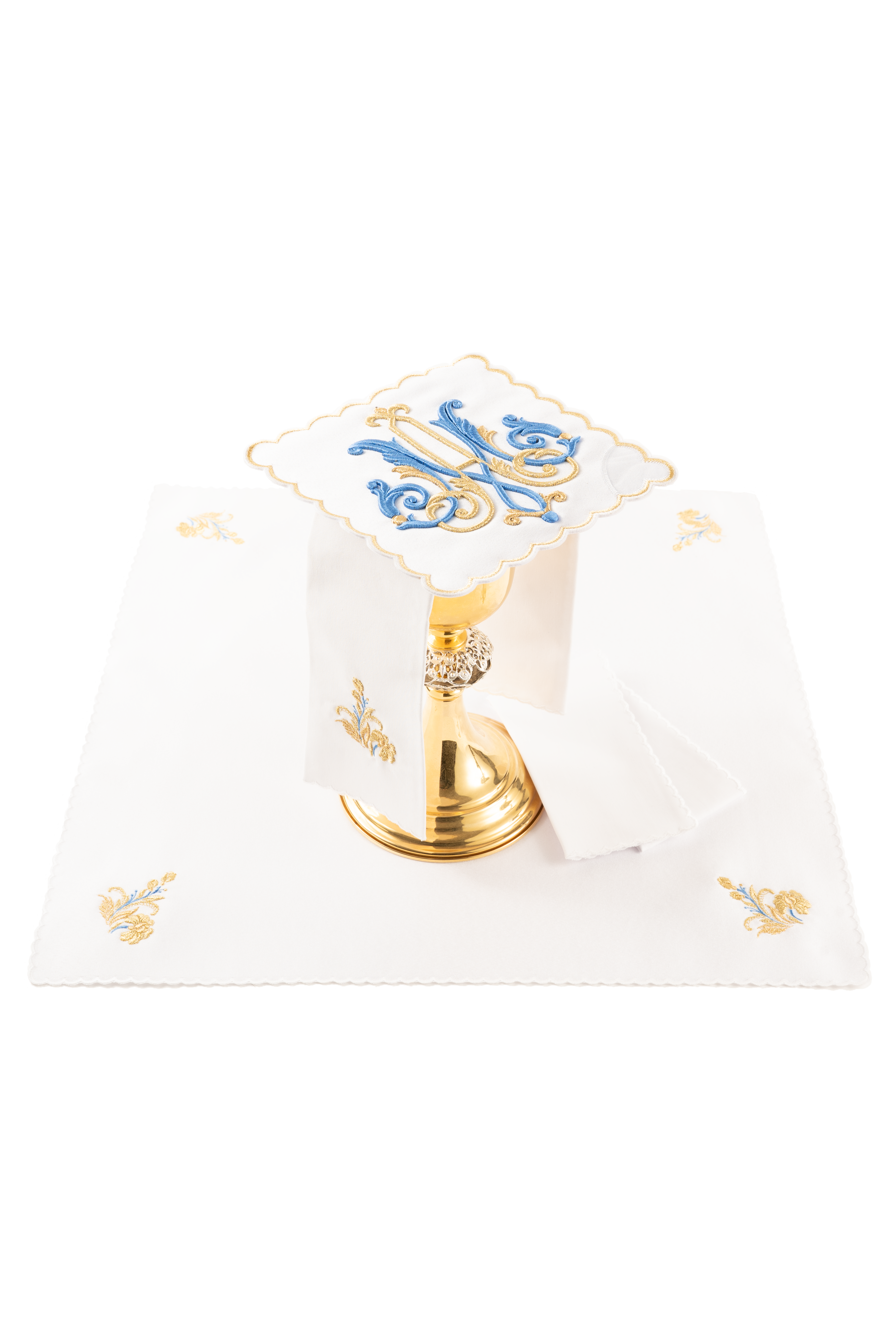 Liturgický kalichový set s vyšívaným mariánskym motívom