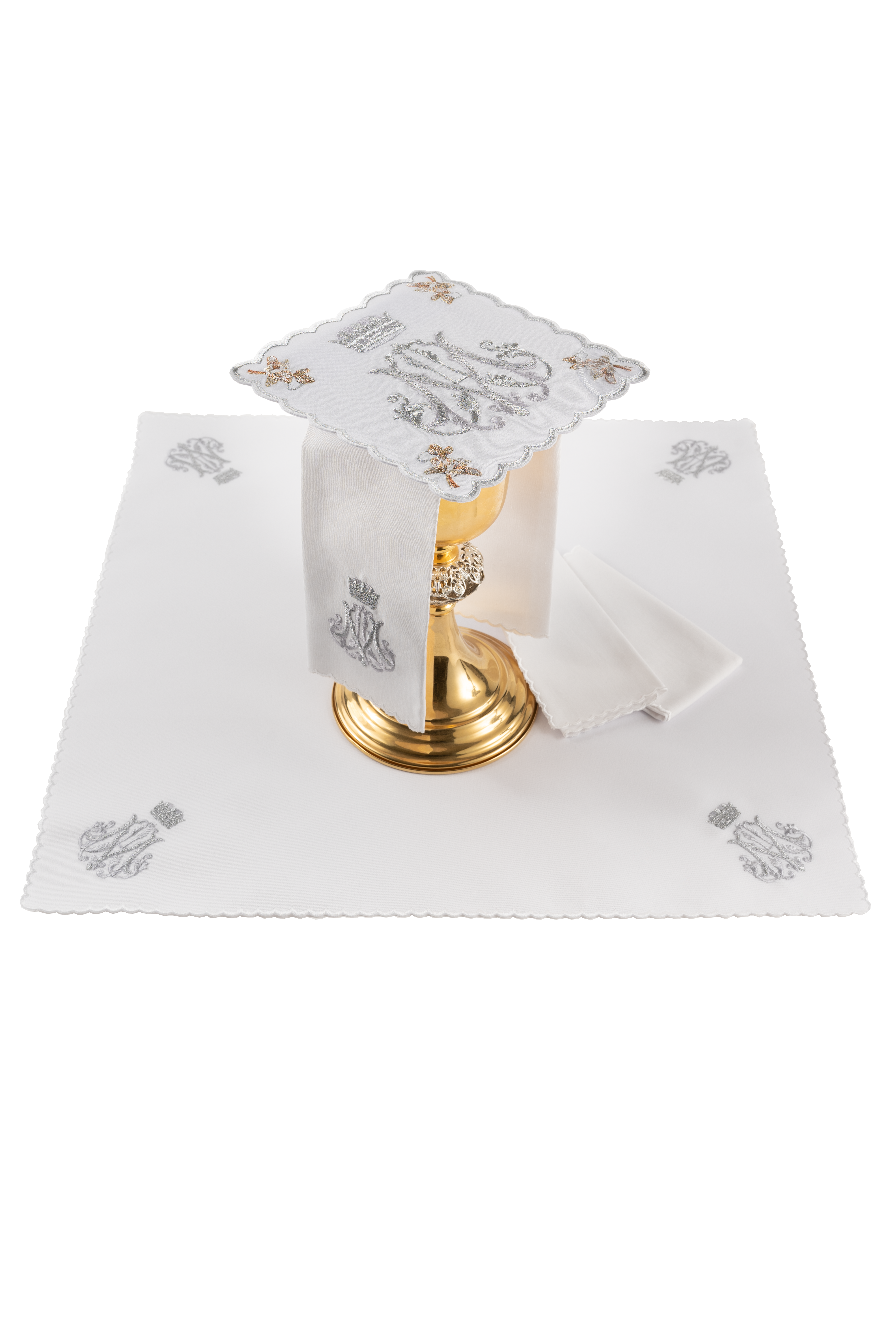 Liturgický kalichový set s vyšívaným mariánskym motívom