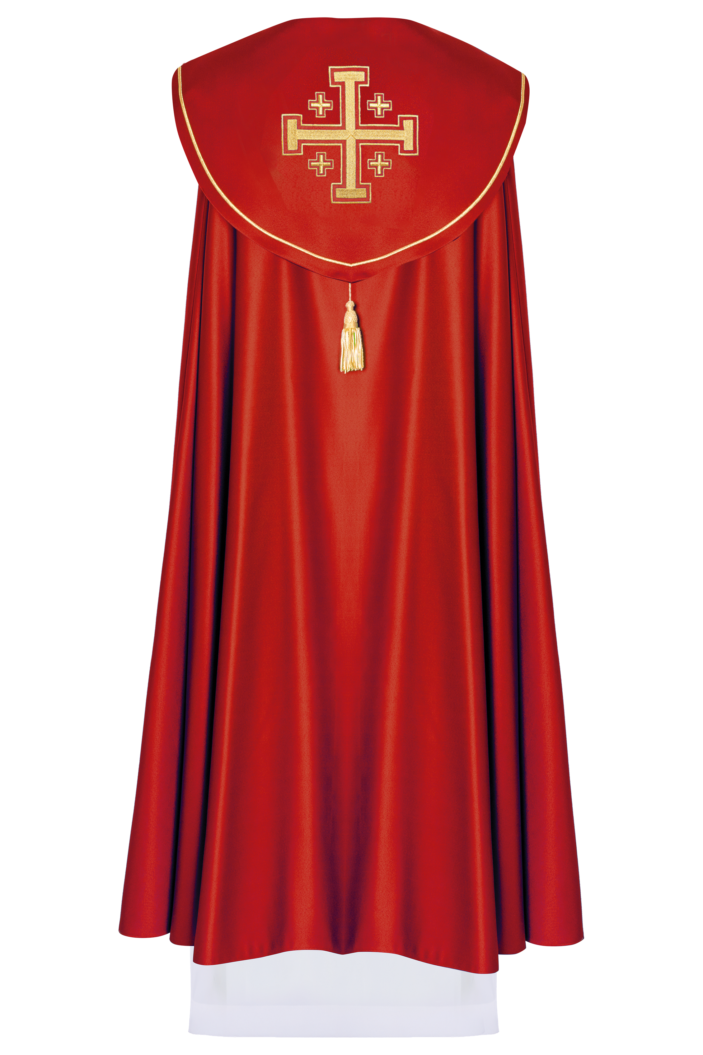 Kapa liturgiczna czerwona z pasem i haftem krzyży - ORNATY.PL