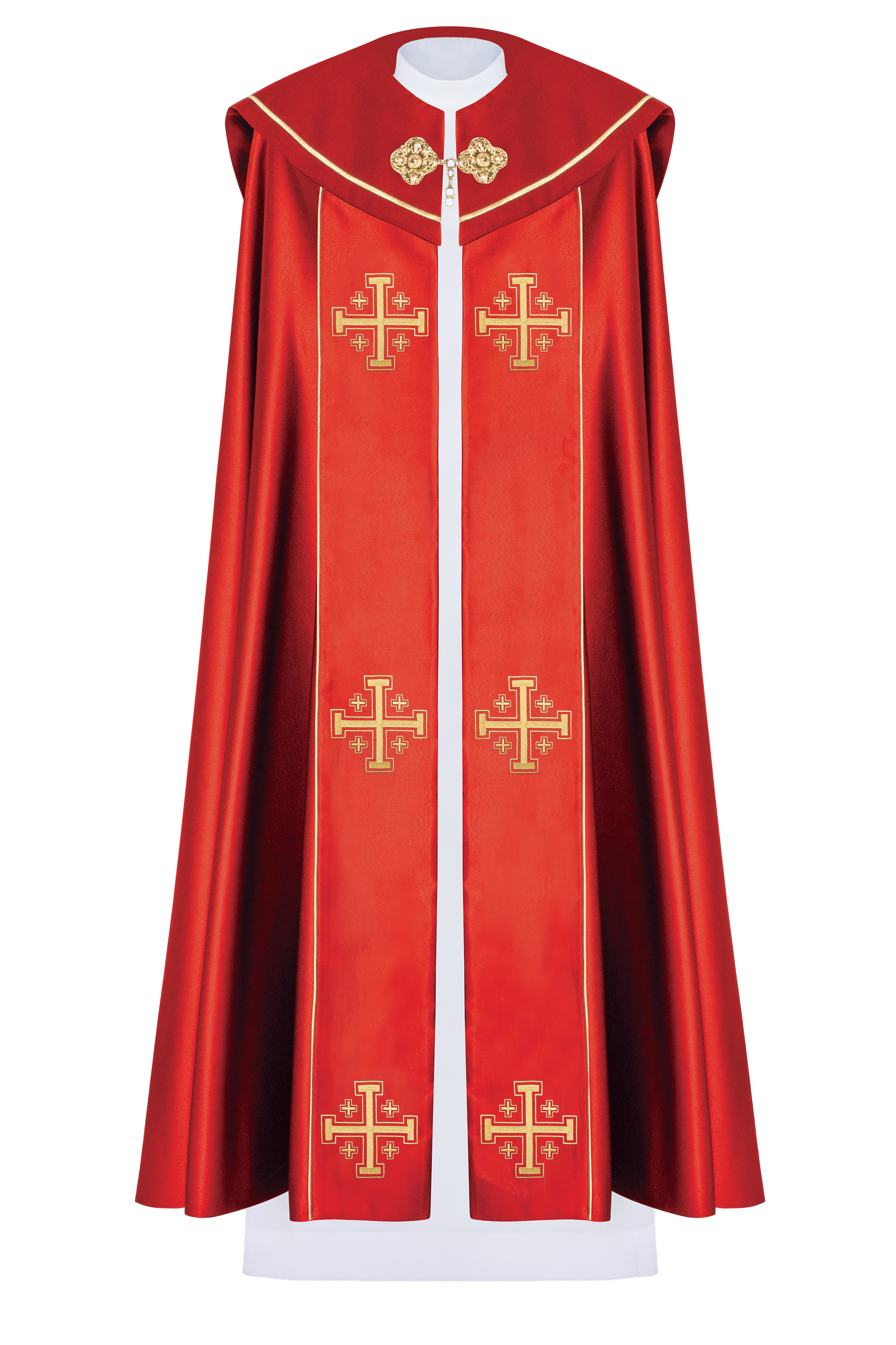 Kapa liturgiczna czerwona z pasem i haftem krzyży - ORNATY.PL