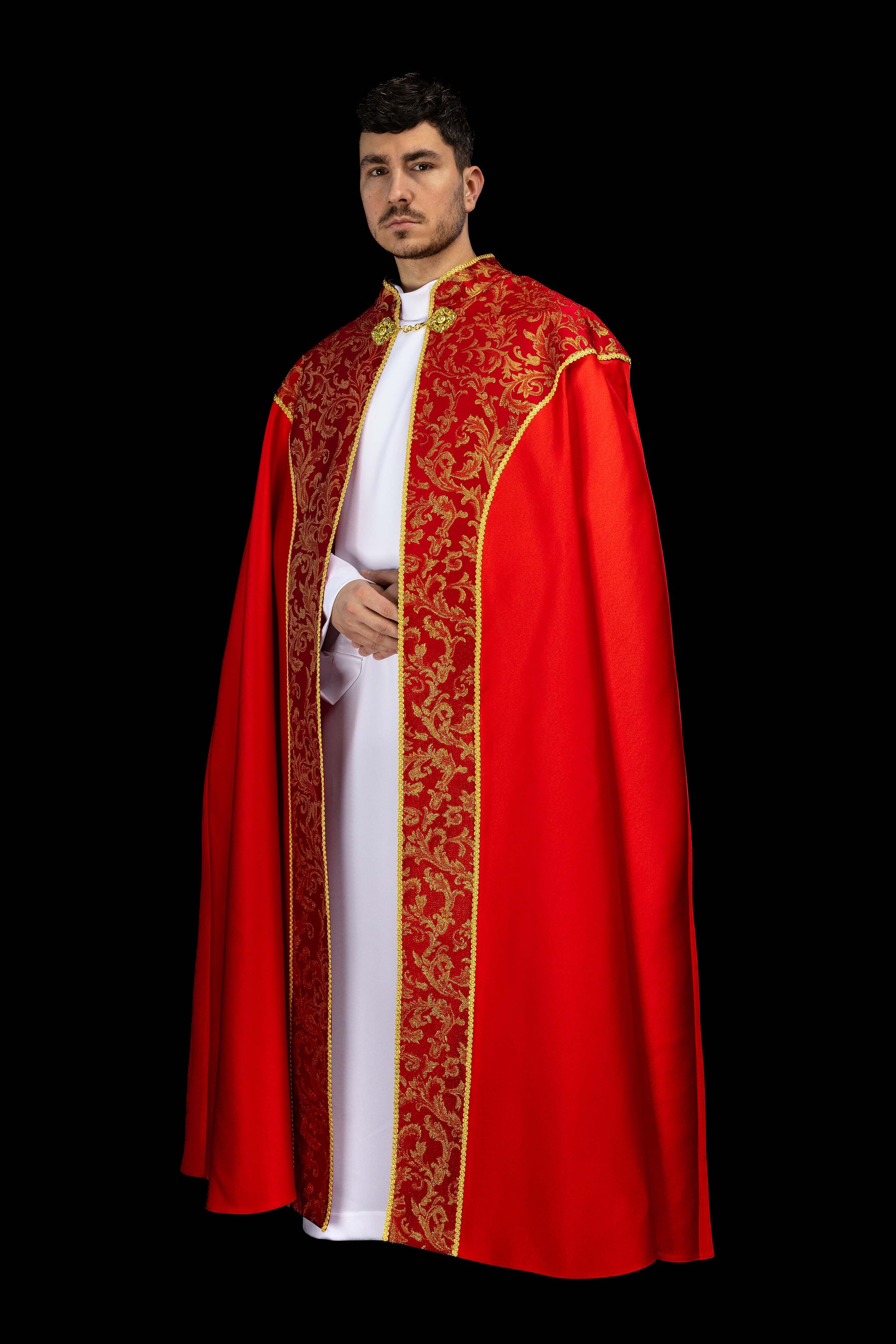 Kapa haftowana ozdobiona tkanina żakardowa czerwona - ORNATY.PL