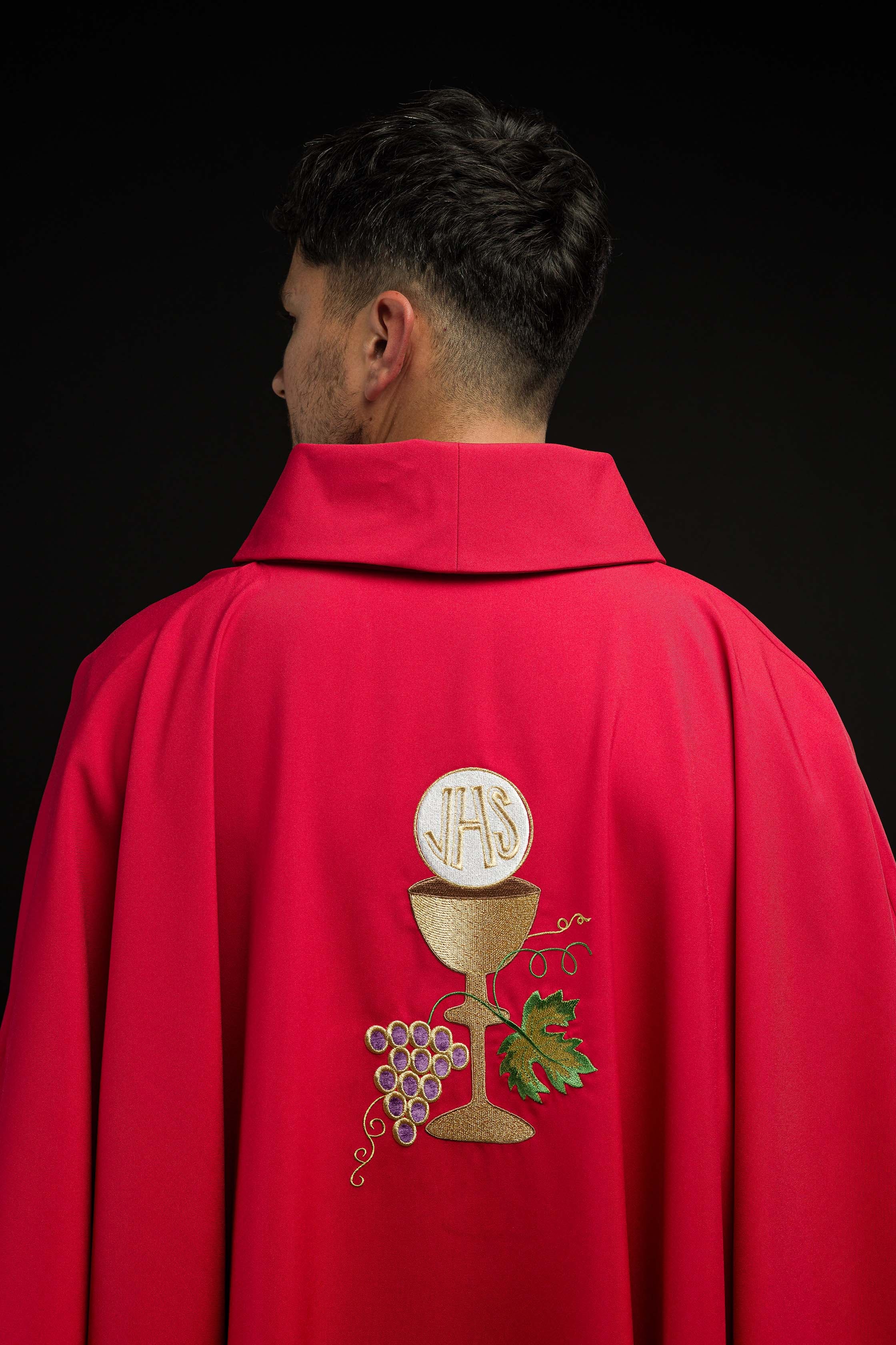 Ornat kielich Krzyż i winogrona Czerwony - ORNATY.PL