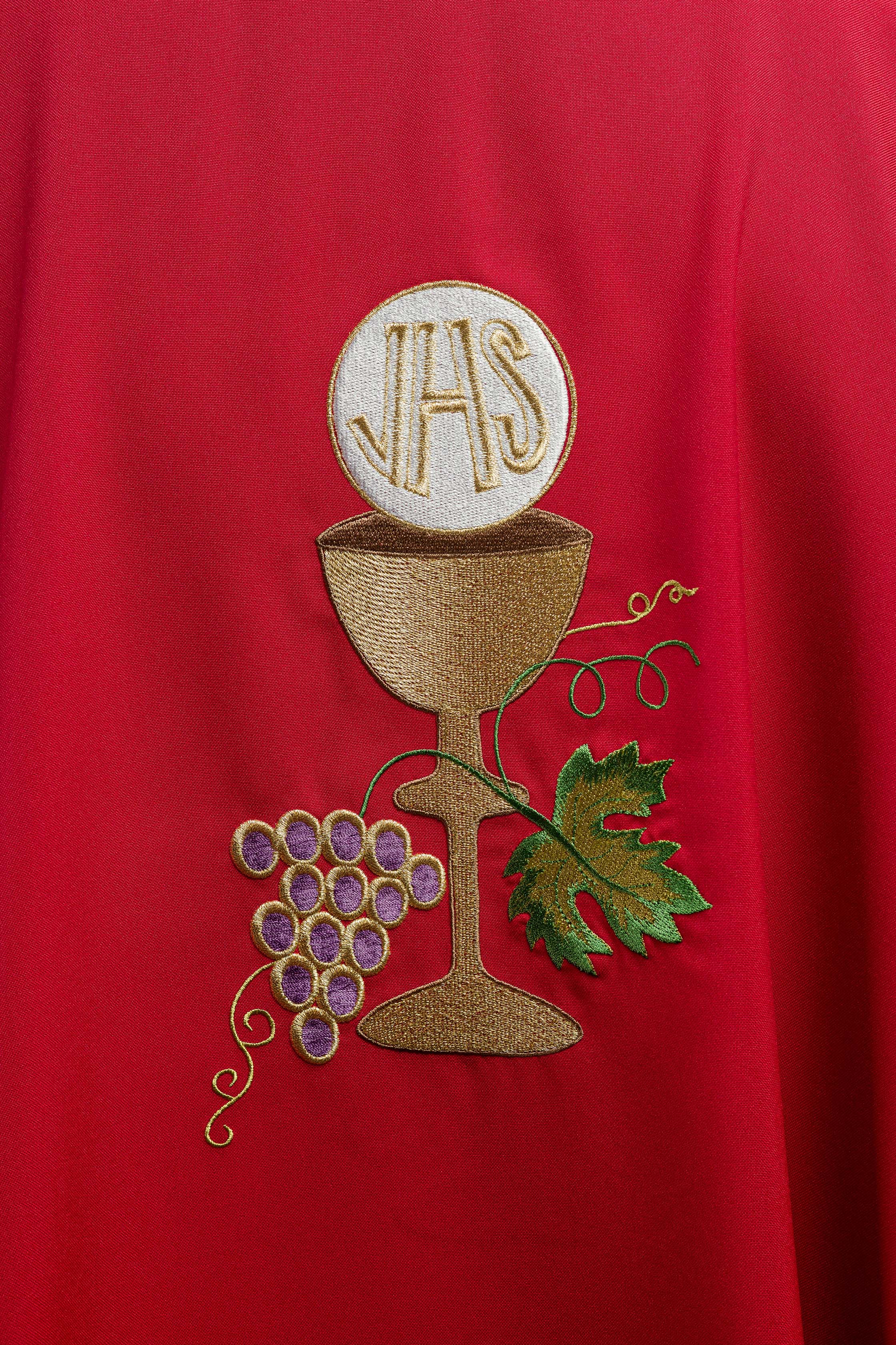 Ornat kielich Krzyż i winogrona Czerwony - ORNATY.PL