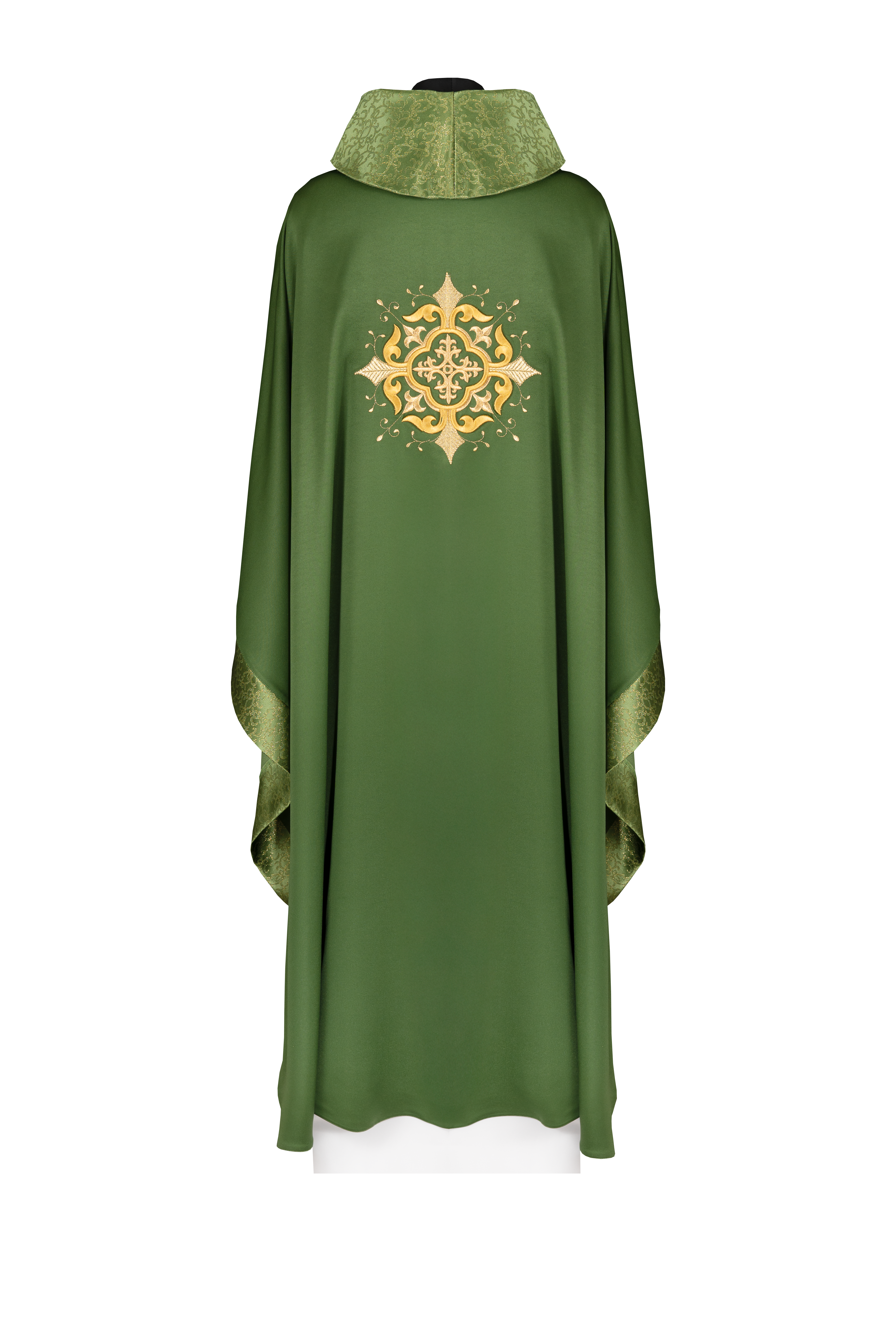 Ornat liturgiczny z haftowanym motywem krzyża i bogatym wykończeniem zielony - ORNATY.PL