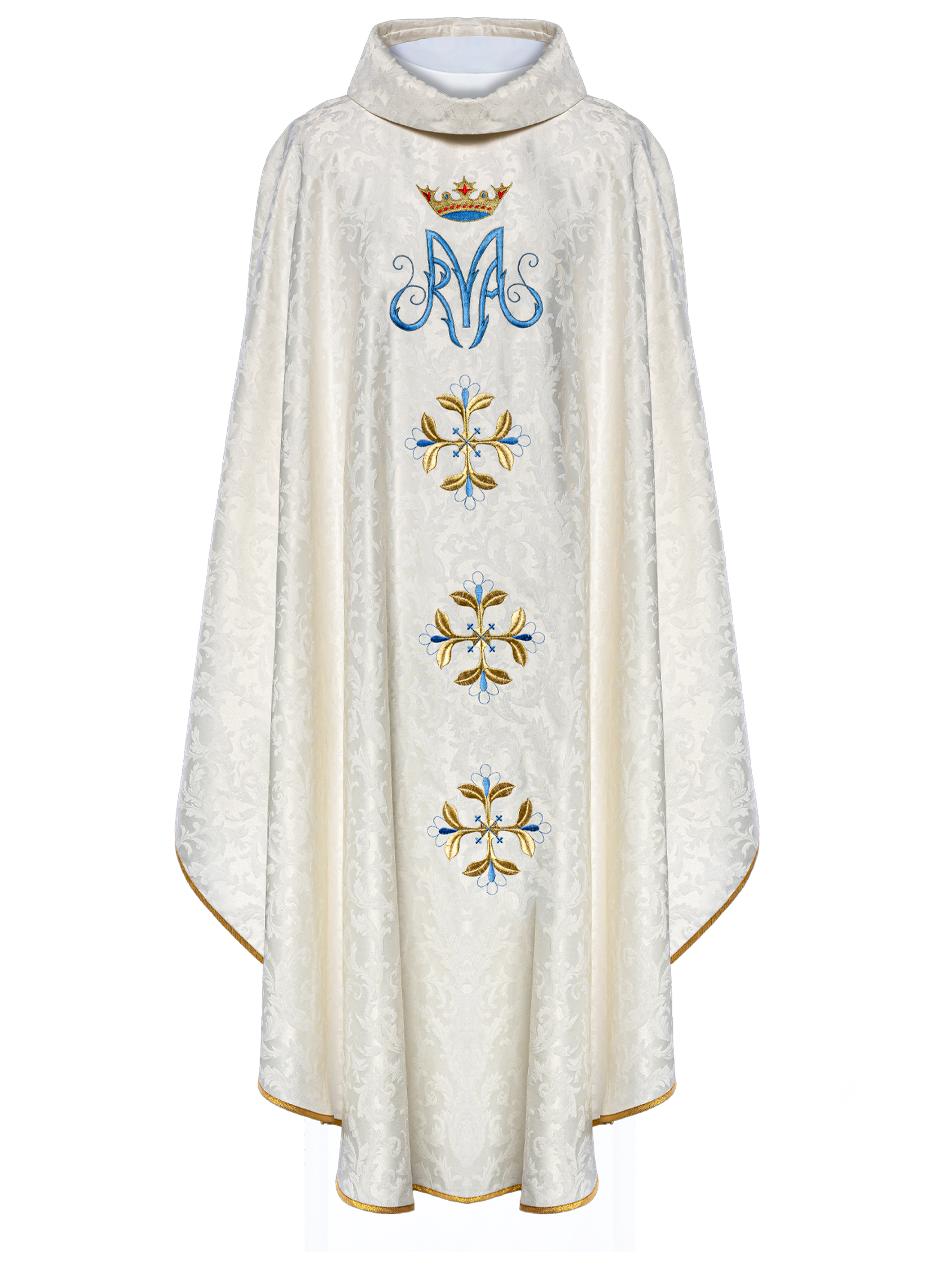 Vyšívaný ornát s mariánskym motívom ecru