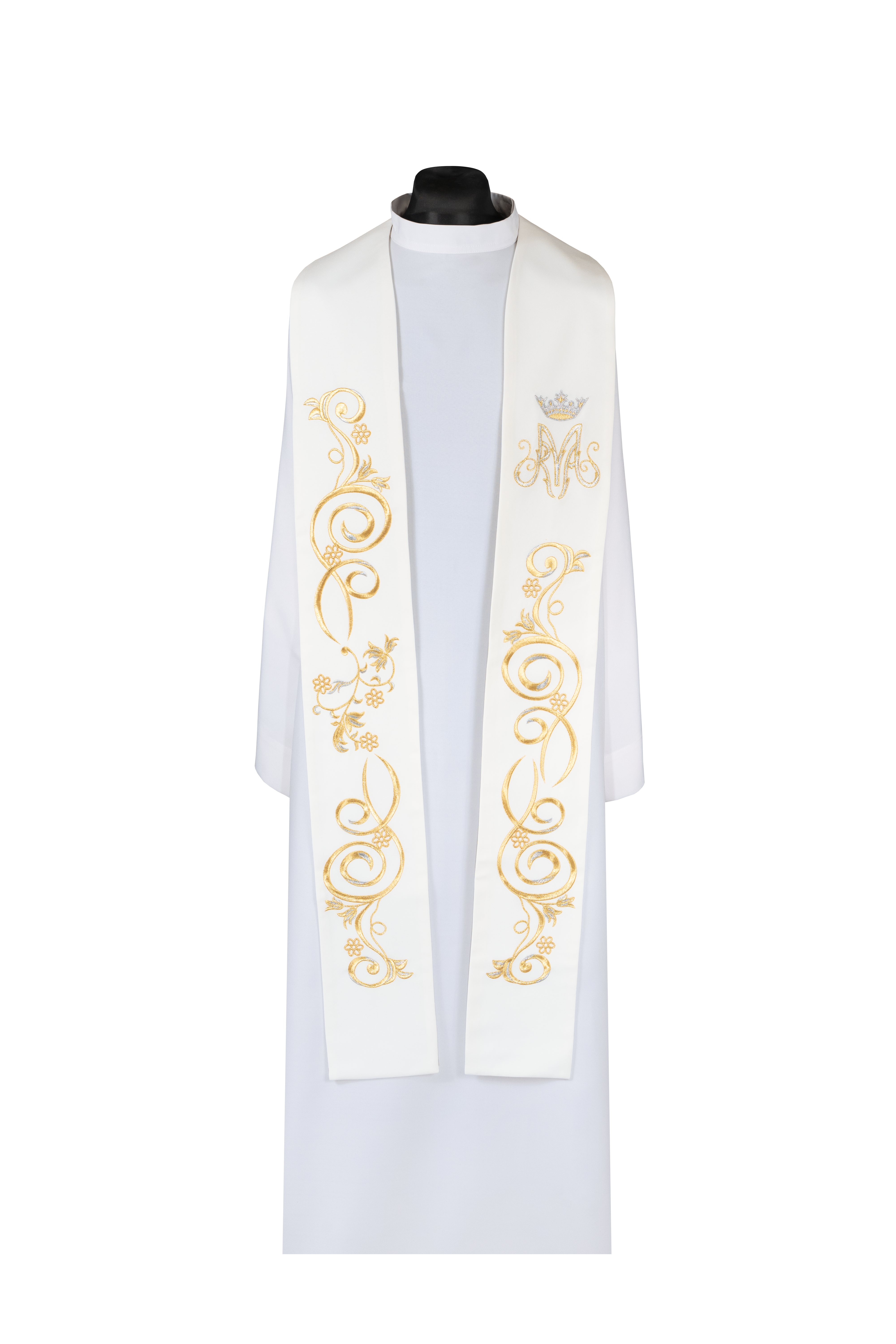 Stuła haftowana Maryjna ecru - ORNATY.PL