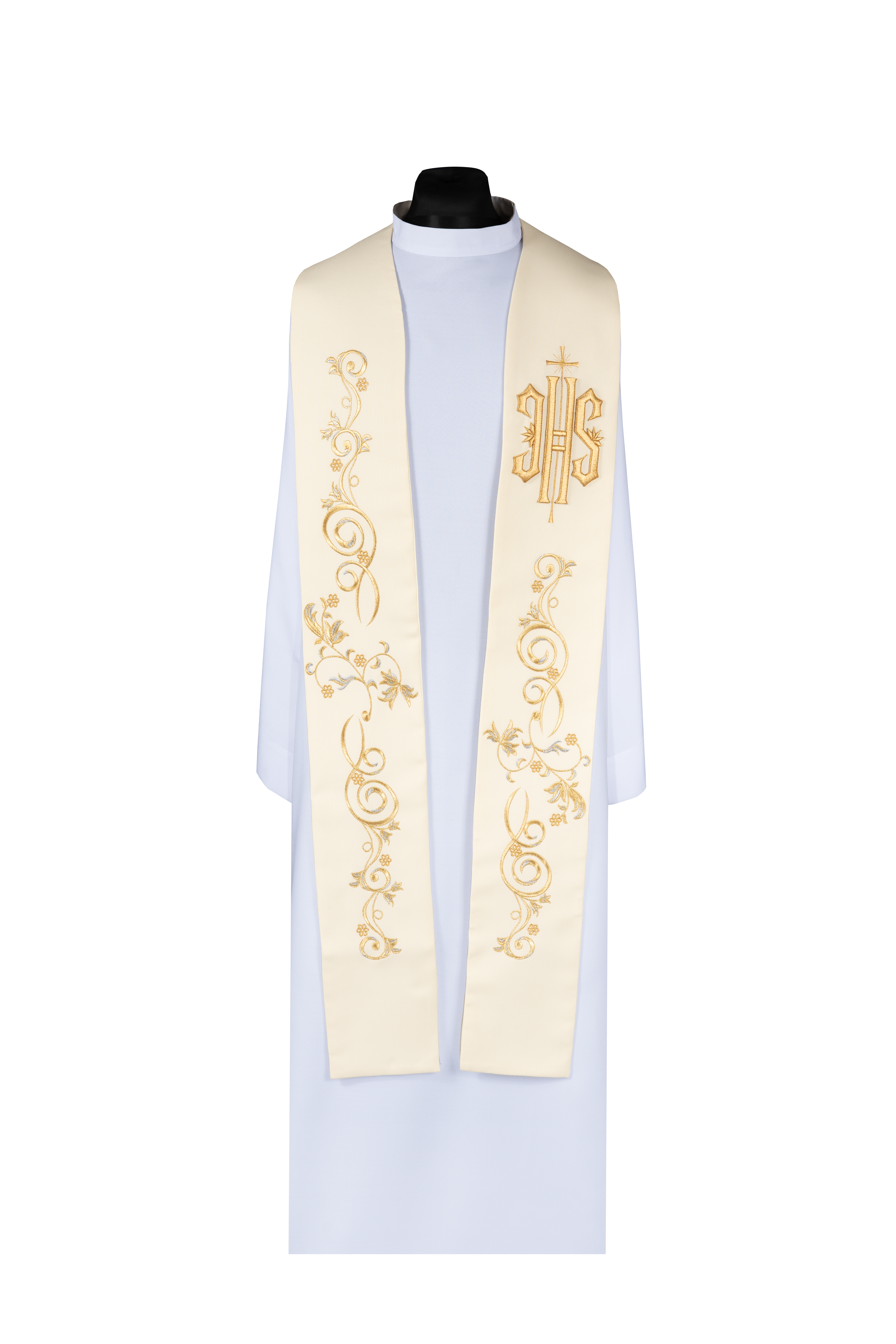 Stuła kapłańska haftowana IHS Ecru - ORNATY.PL