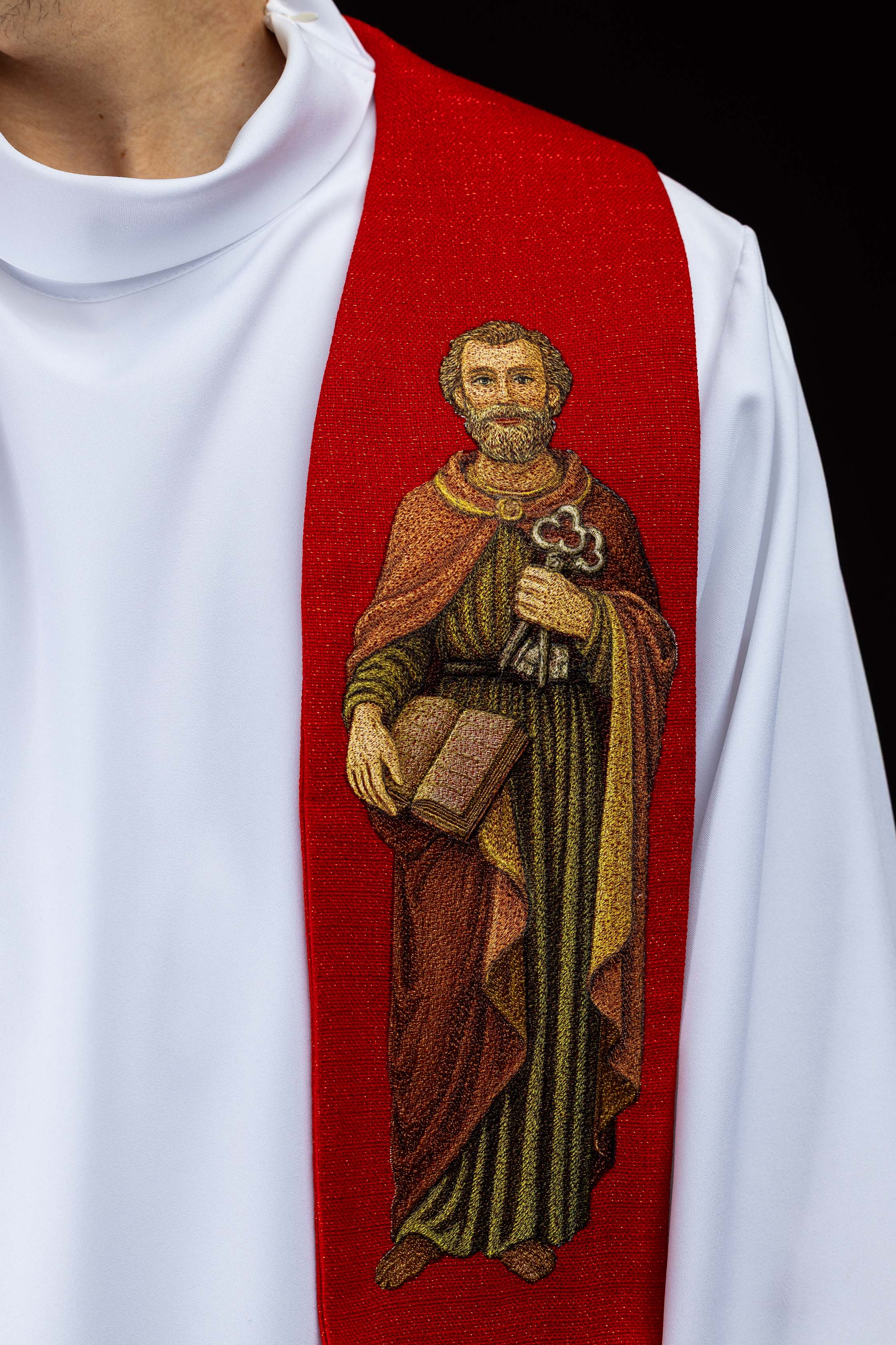 Stuła bogato haftowana z wizerunkiem Świętego Piotra i Pawła - ORNATY.PL