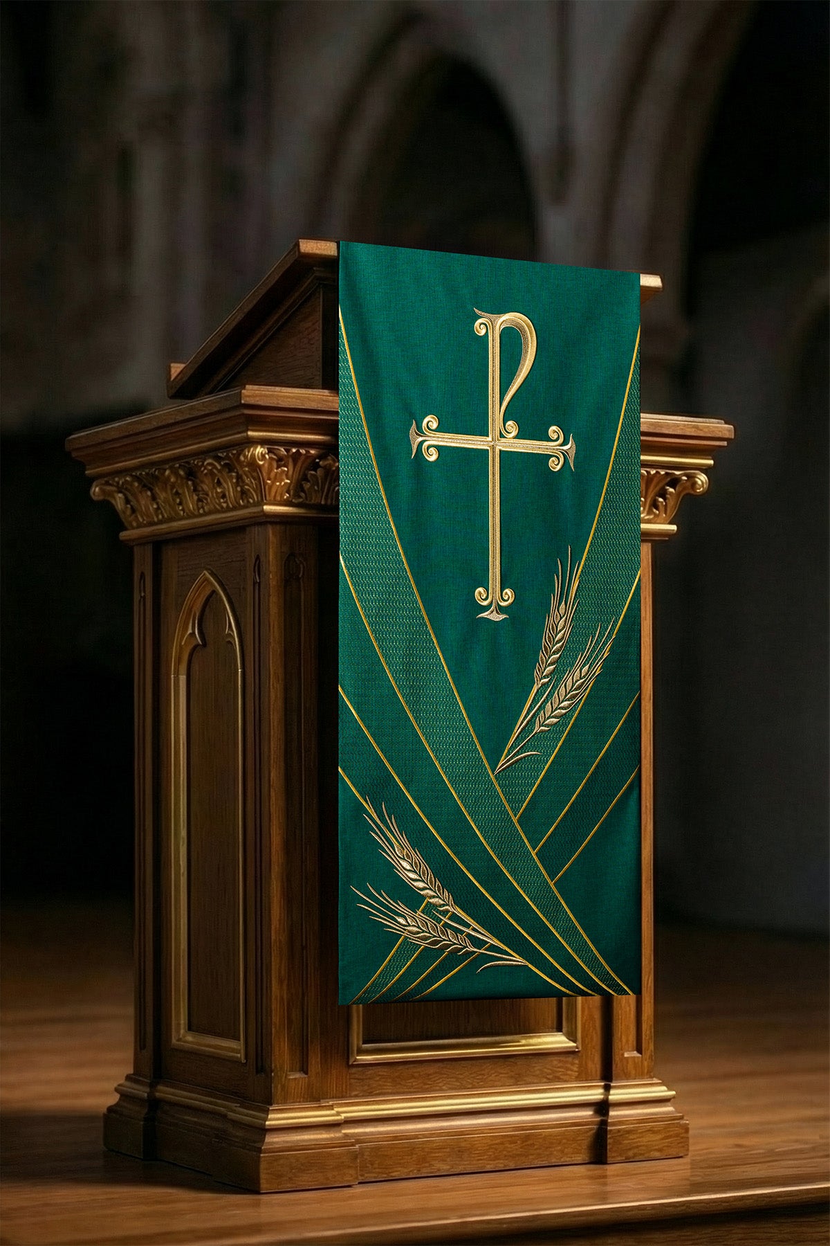 Serweta na lektorium z haftem PAX zielona - ORNATY.PL