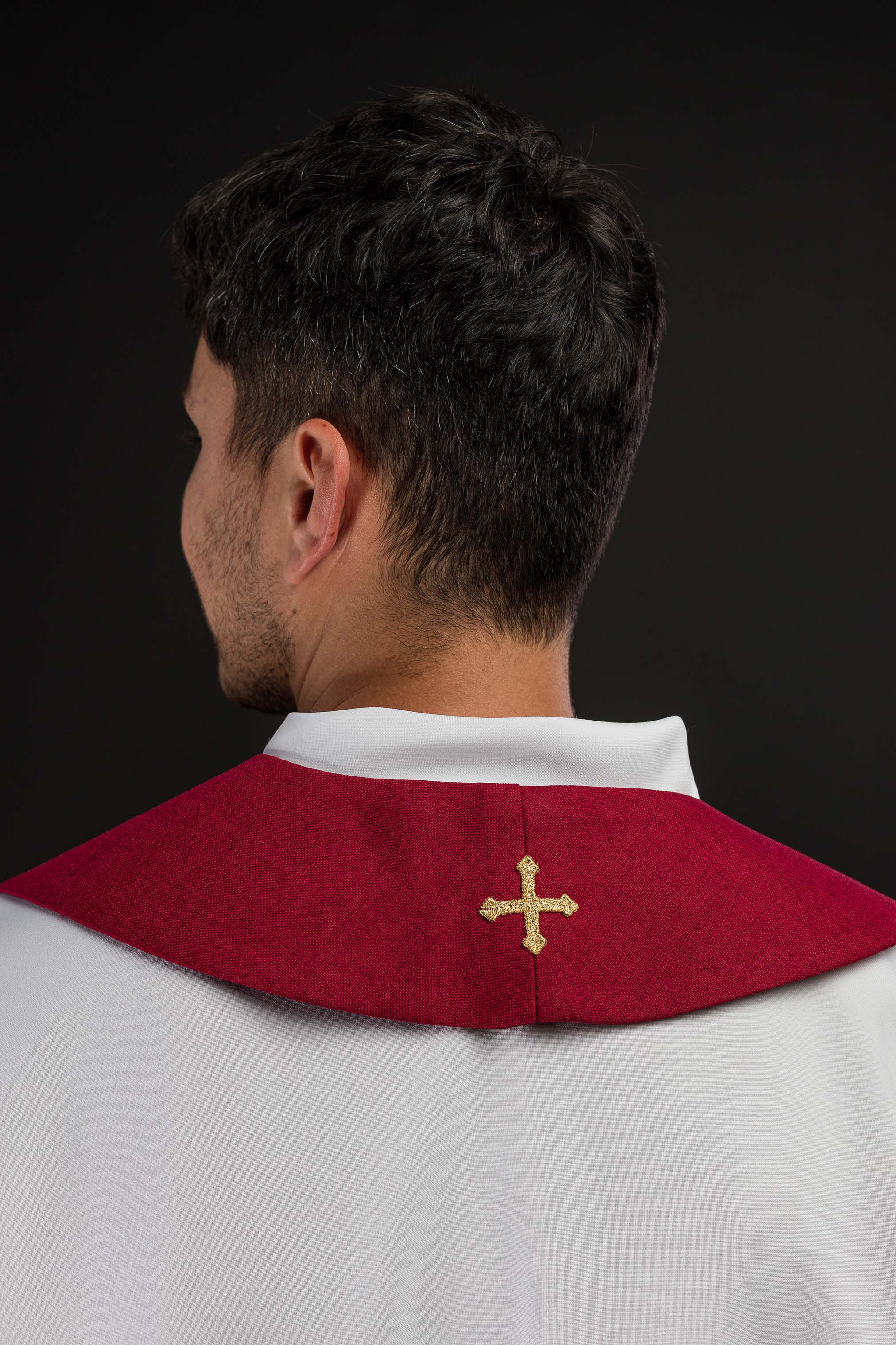 Stuła haftowana aksamitna z motywem IHS czerwona - ORNATY.PL