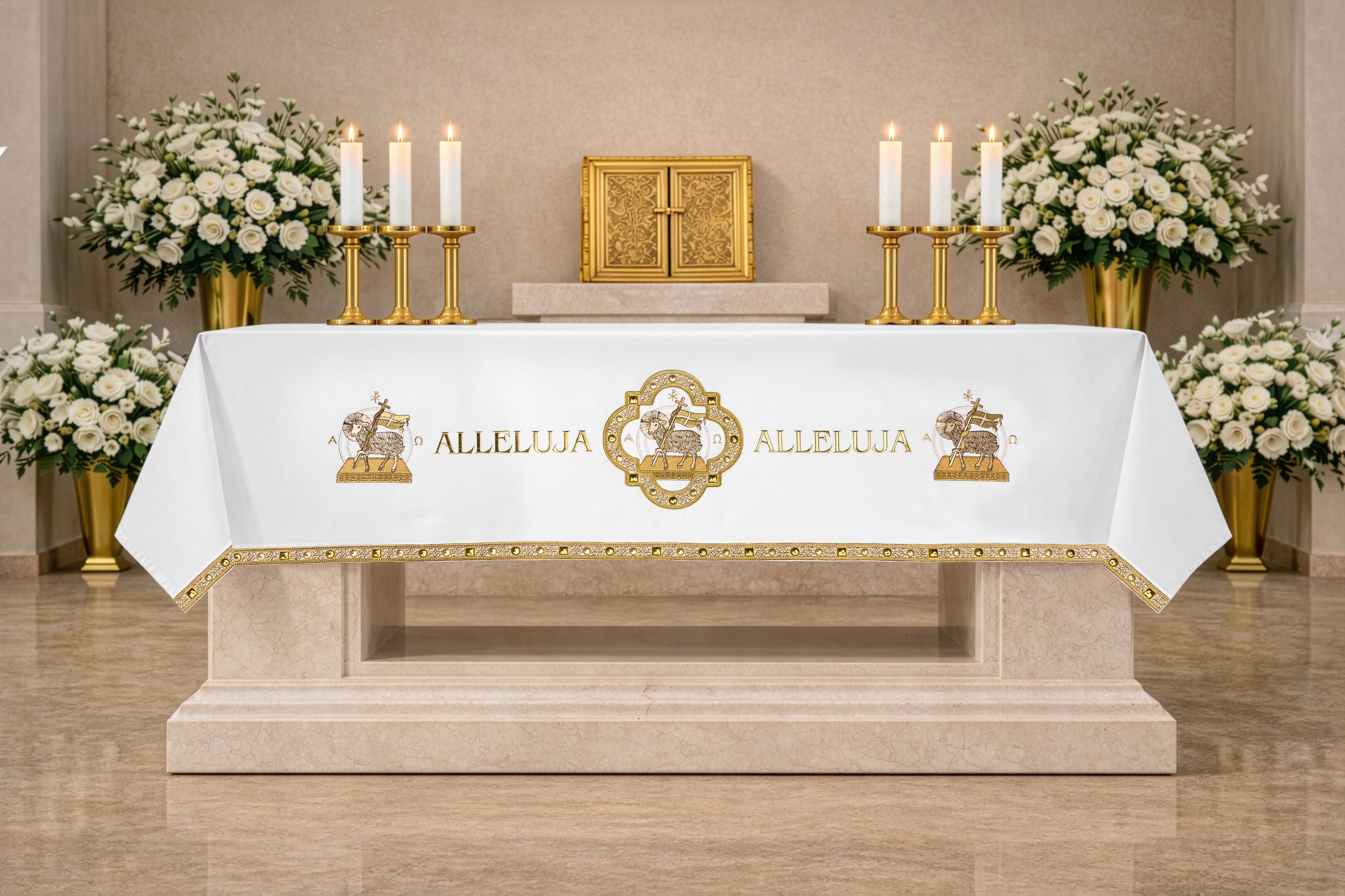 Obrus ołtarzowy na wielkanoc z haftem baranka - ORNATY.PL