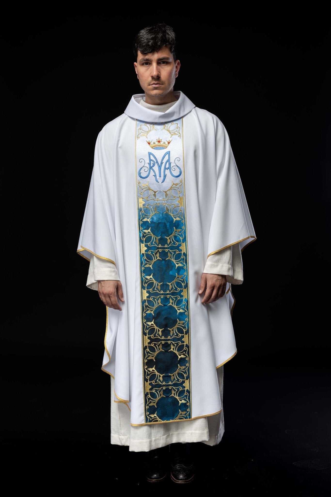 Ornat liturgiczny Maryjny z pasem haftowanym i sublimowanym