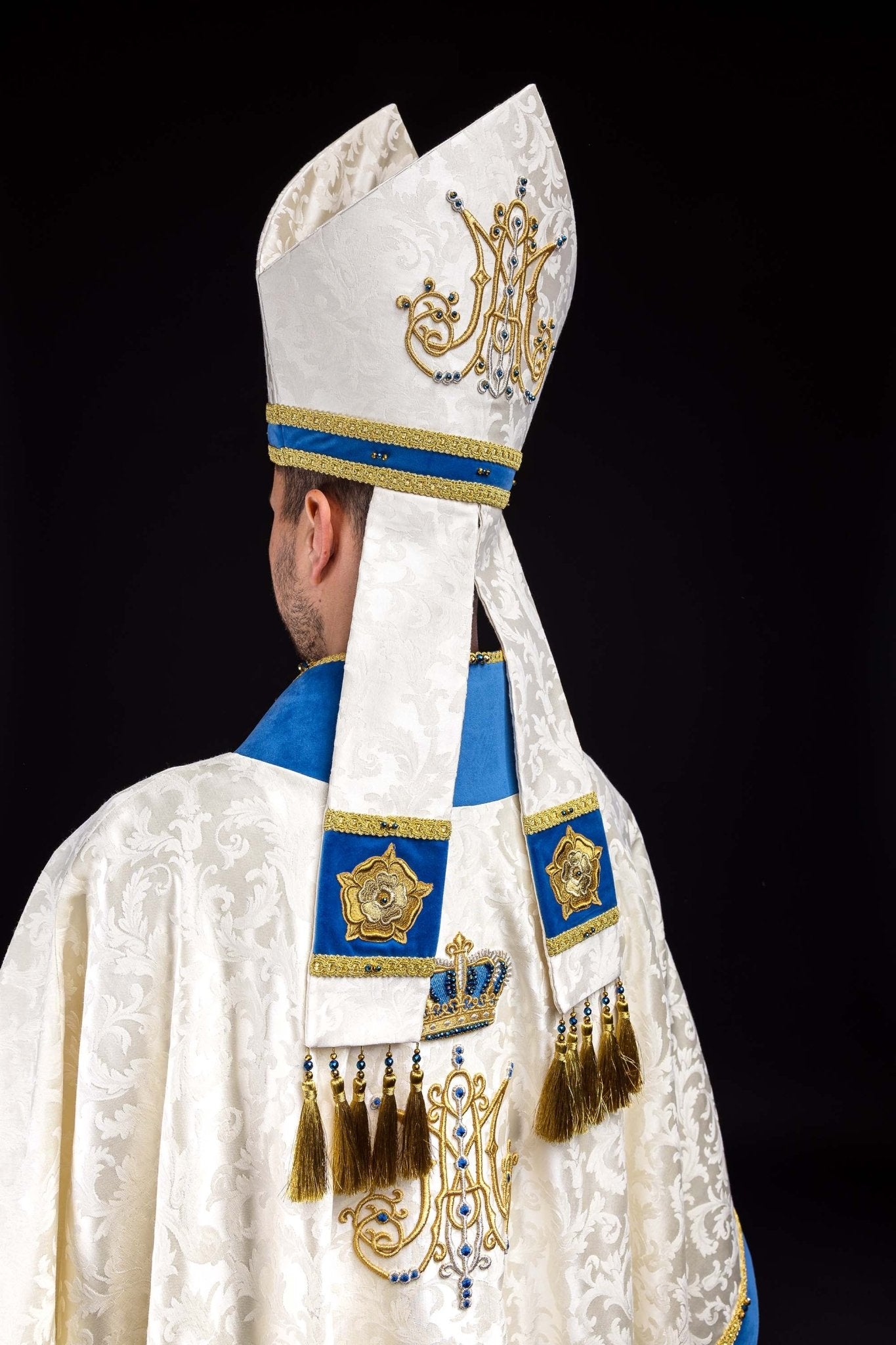 Ręcznie wykonana mitra maryjna z naturalnymi kamieniami Handmade 9006