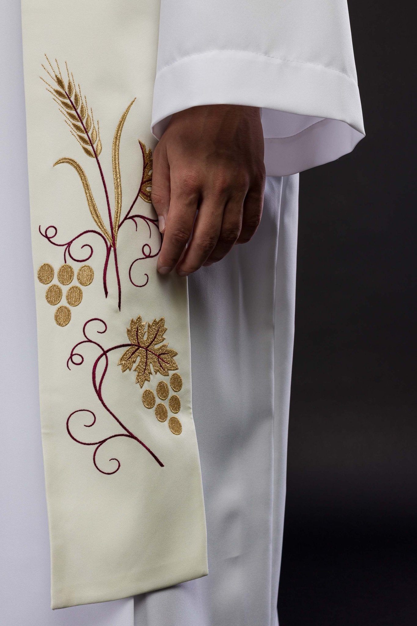 Stuła haftowana winogrona i kłosy w kolorze ecru