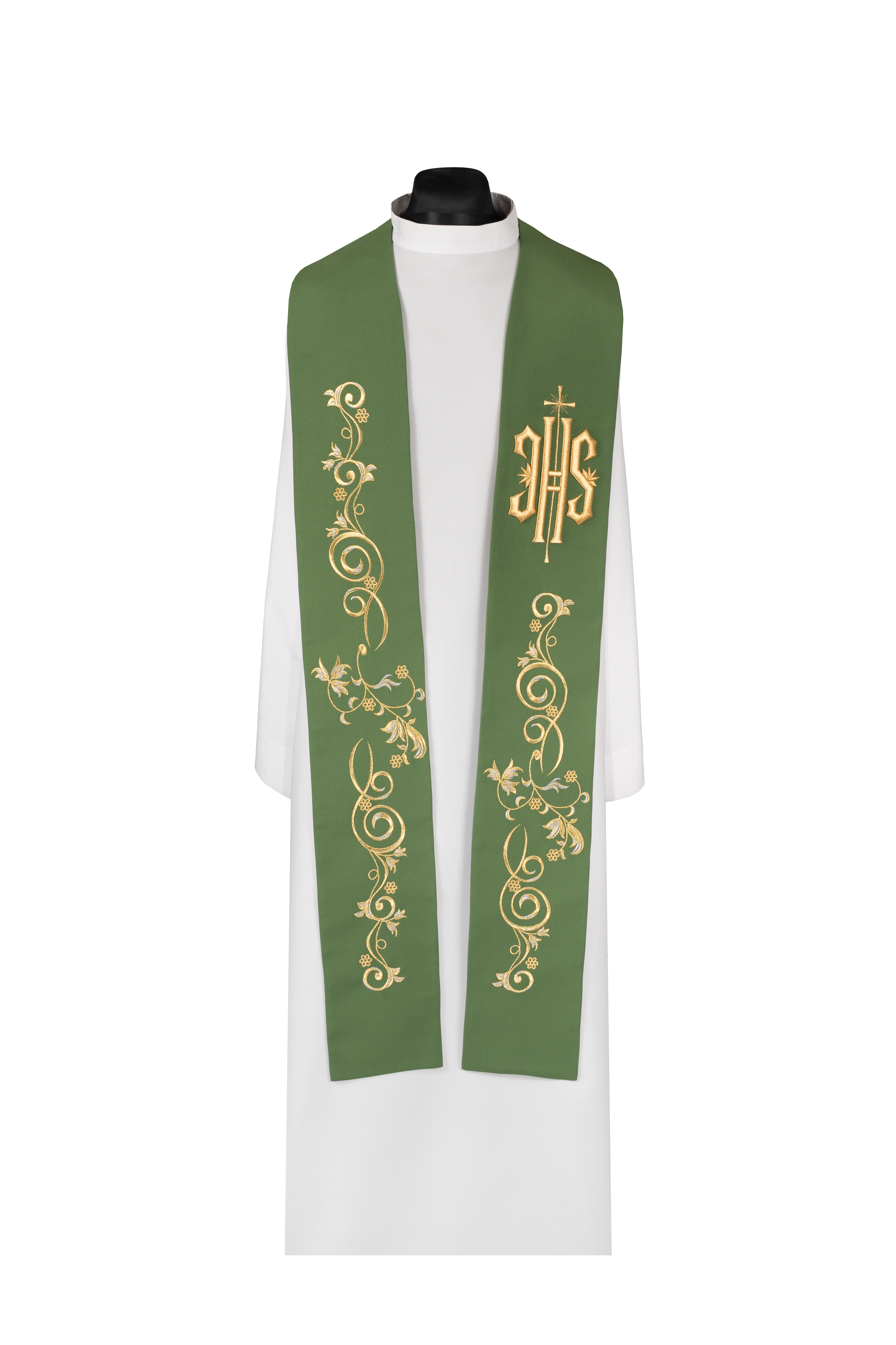 Stuła kapłańska haftowana IHS Zielona - ORNATY.PL