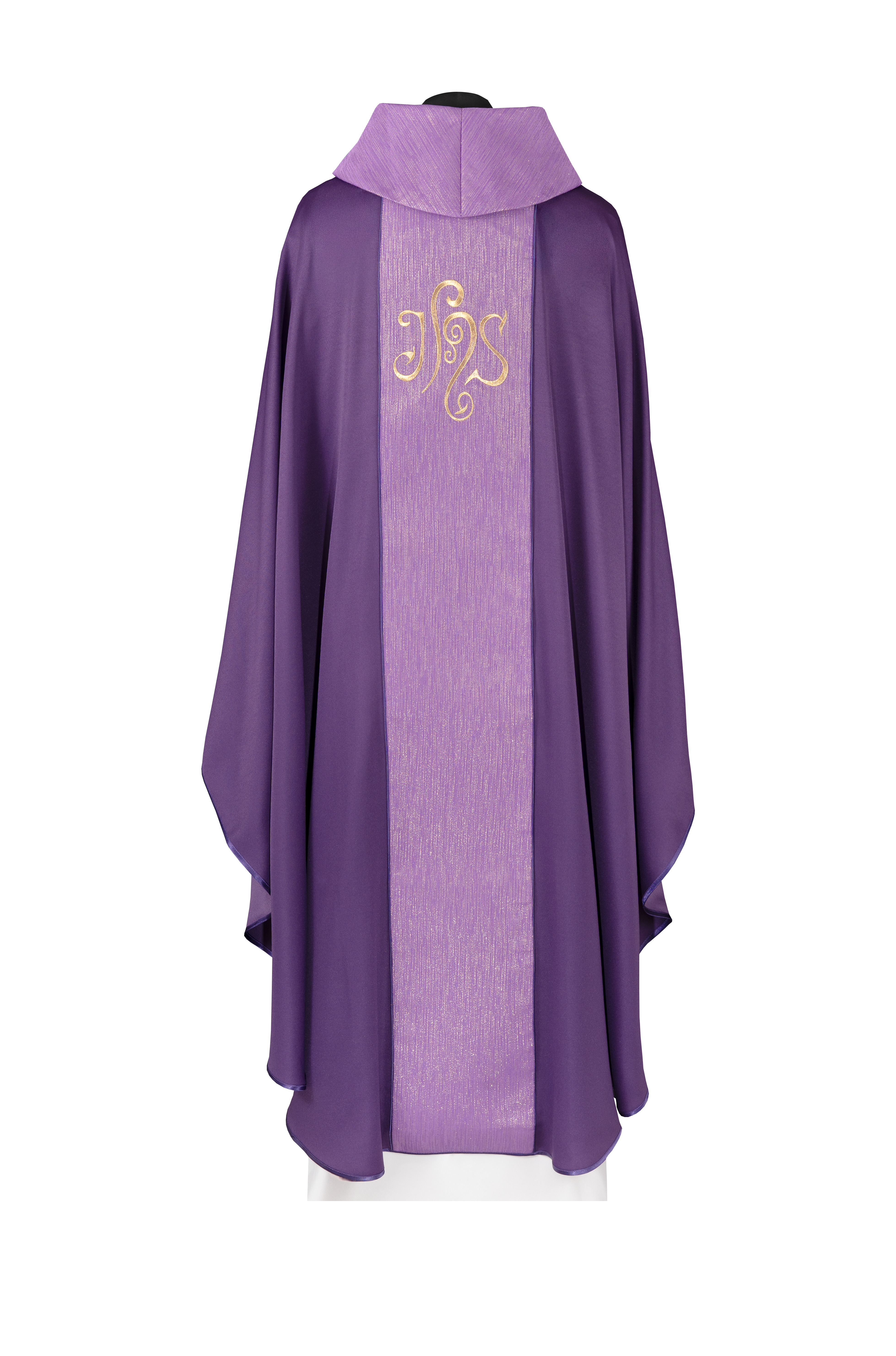 Fioletowy ornat zdobiony pasem i haftem IHS - ORNATY.PL