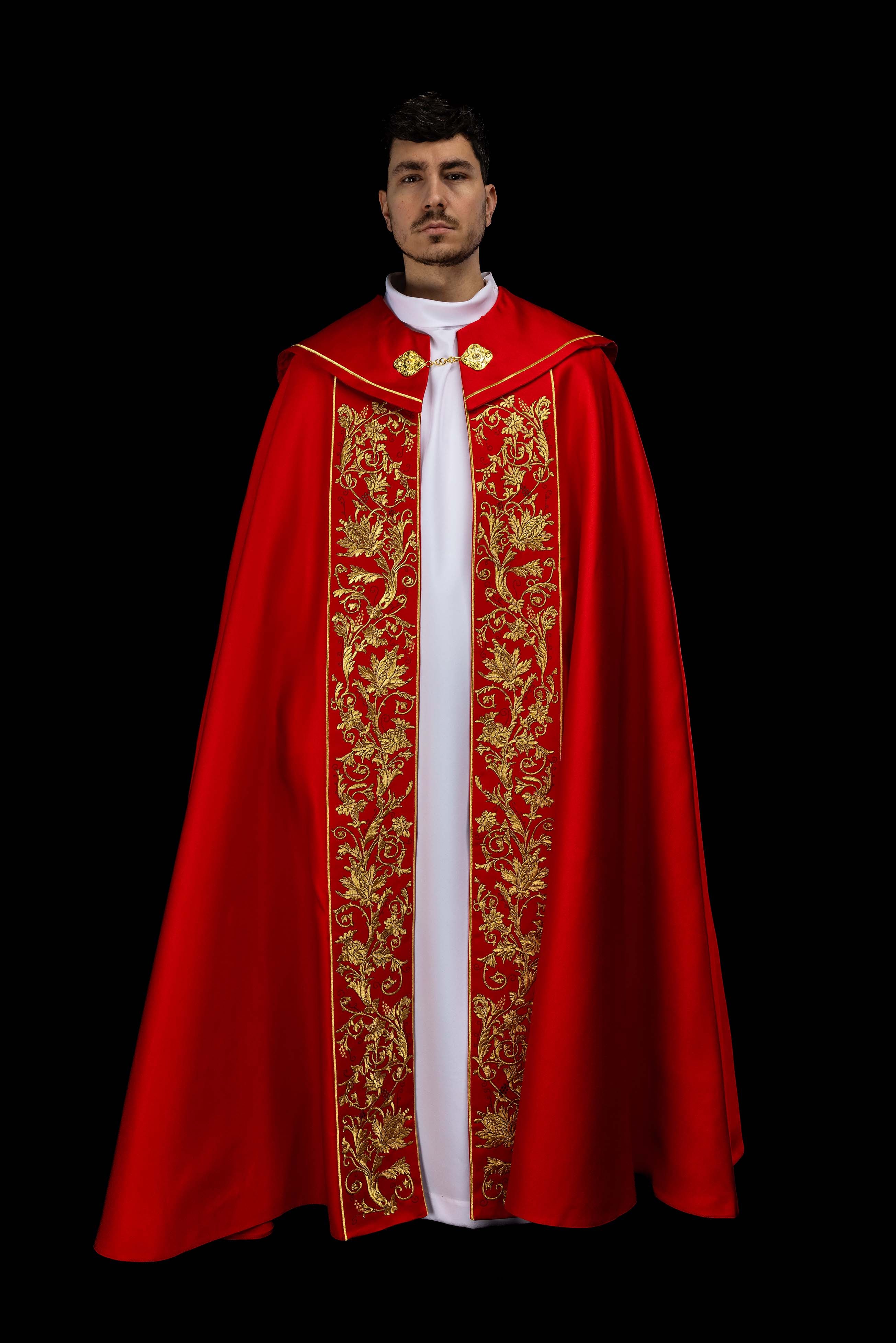 Kapa liturgiczna haftowana Kielich czerwona - ORNATY.PL