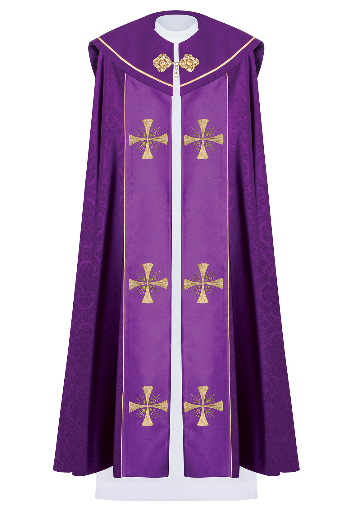 Fioletowa kapa liturgiczna z złotym IHS - ORNATY.PL