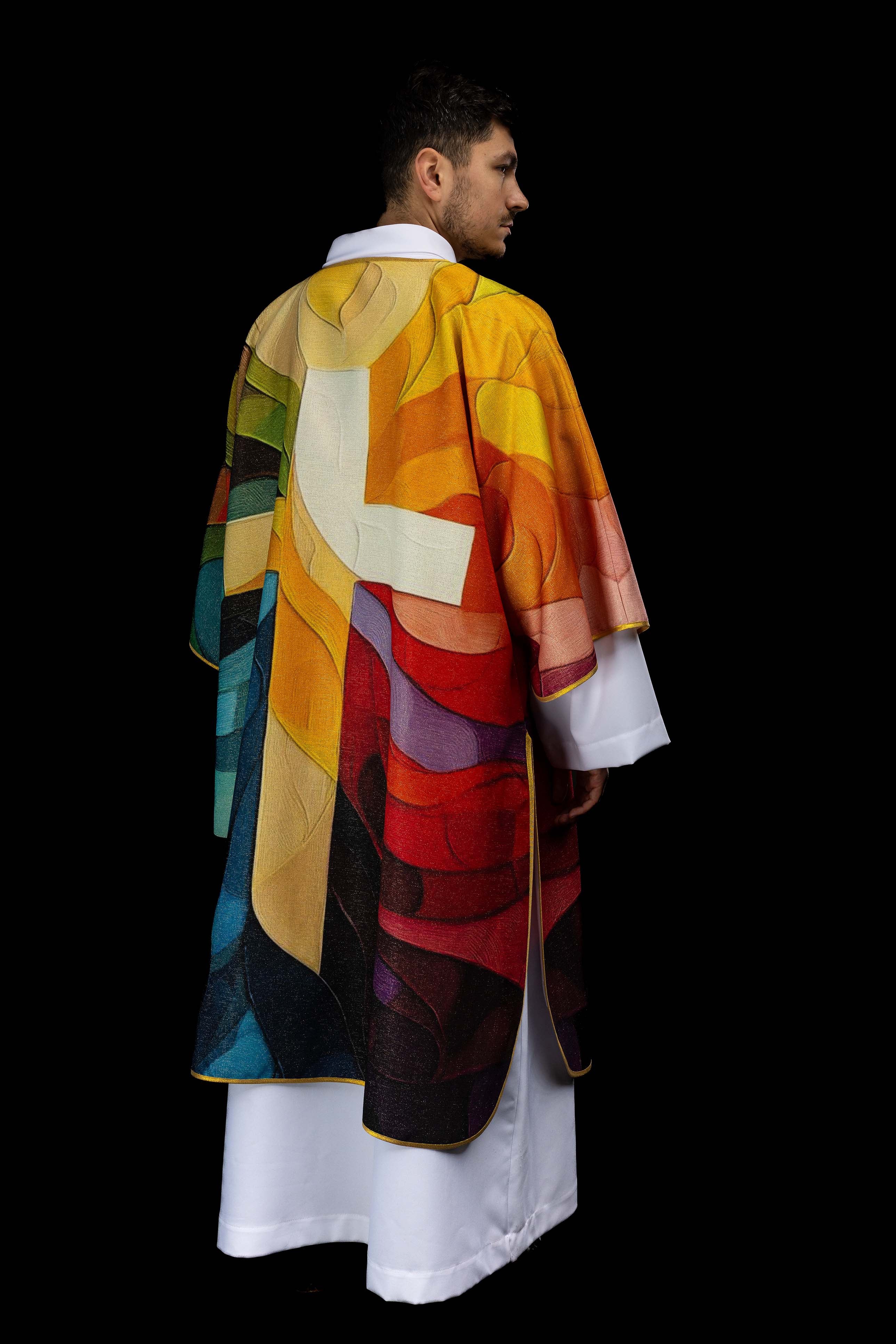 Dalmatyka drukowana kolorowa z motywem krzyża - ORNATY.PL