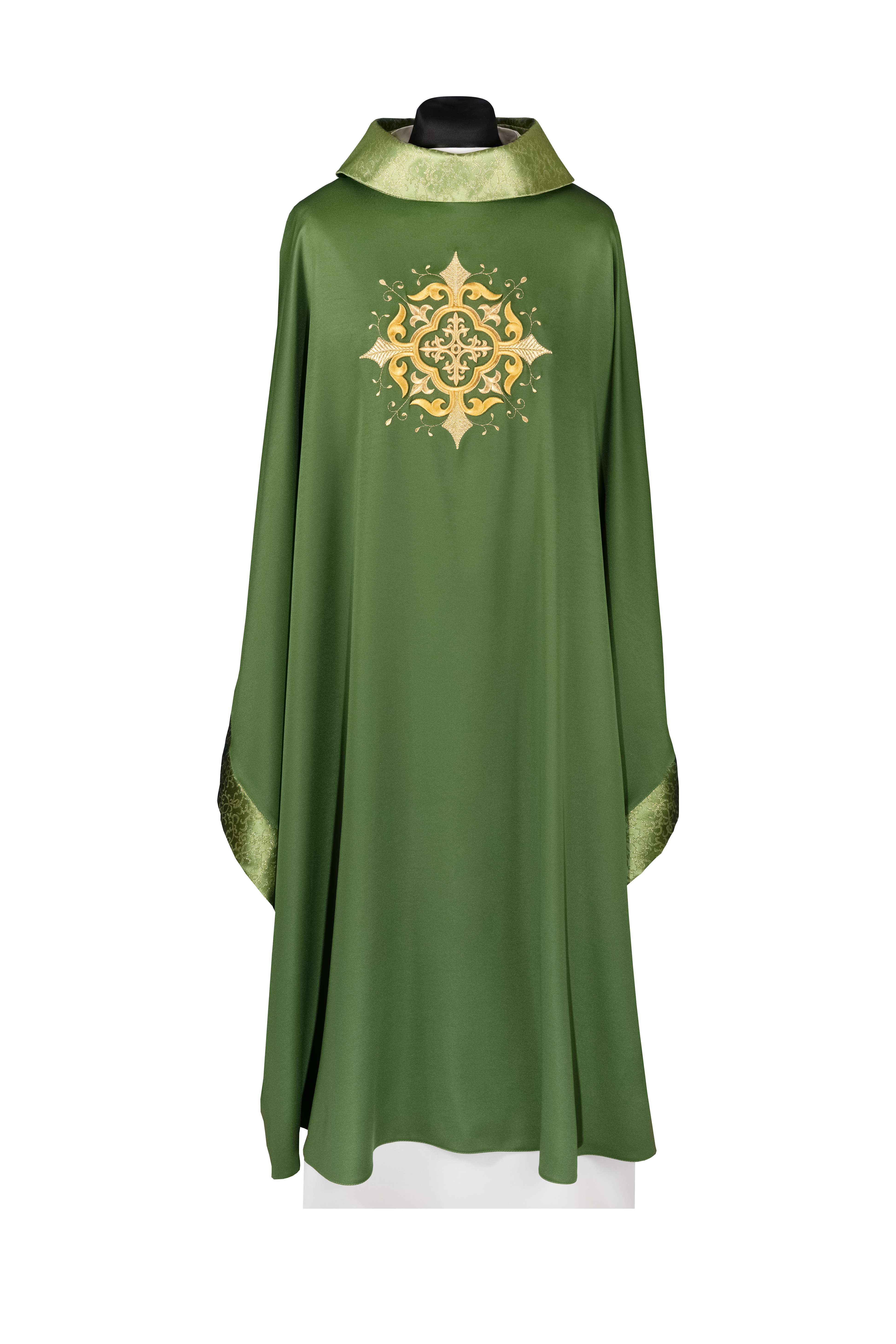 Ornat liturgiczny z haftowanym motywem krzyża i bogatym wykończeniem zielony - ORNATY.PL