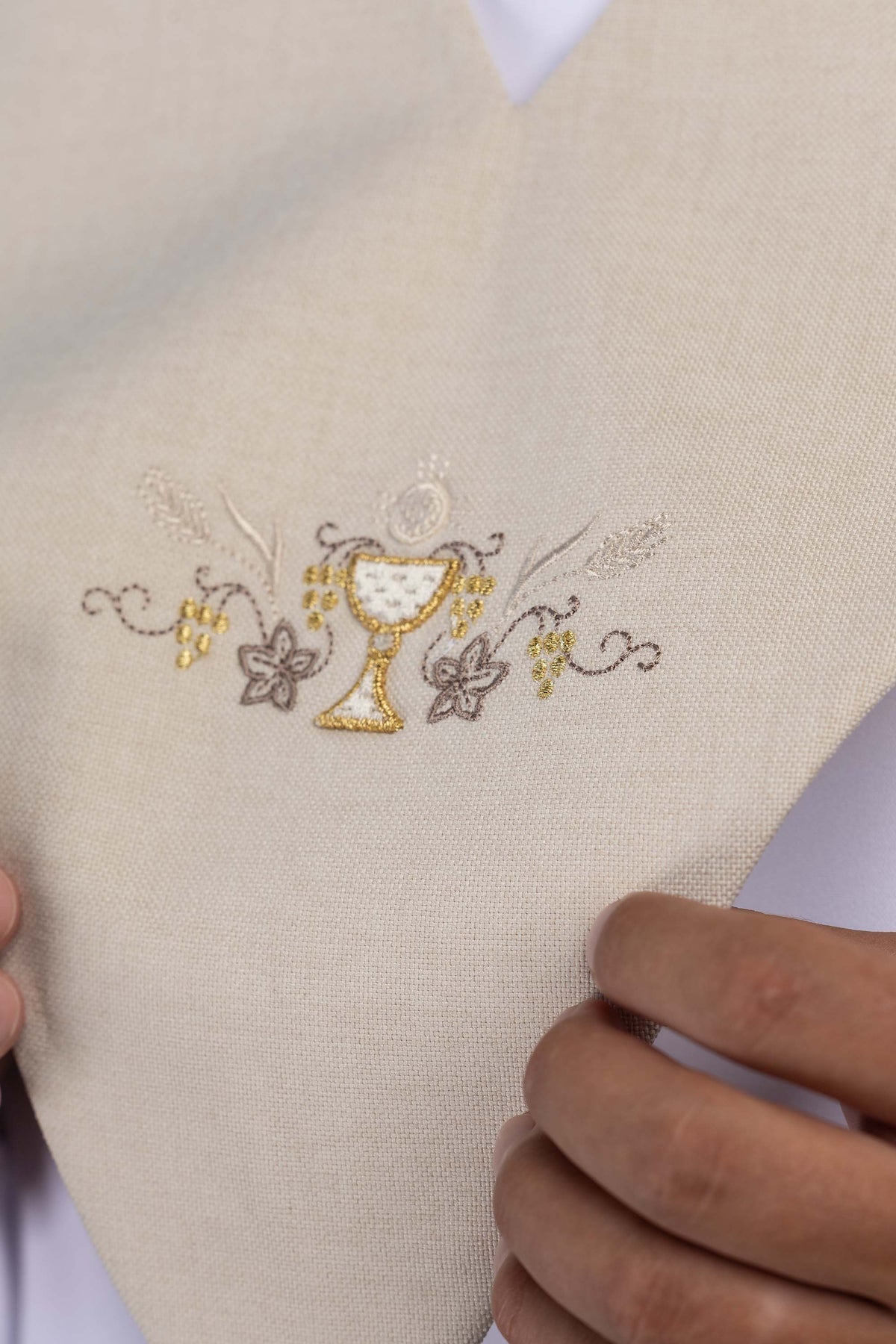 Lektorský palius ecru s výšivkou eucharistického kalicha