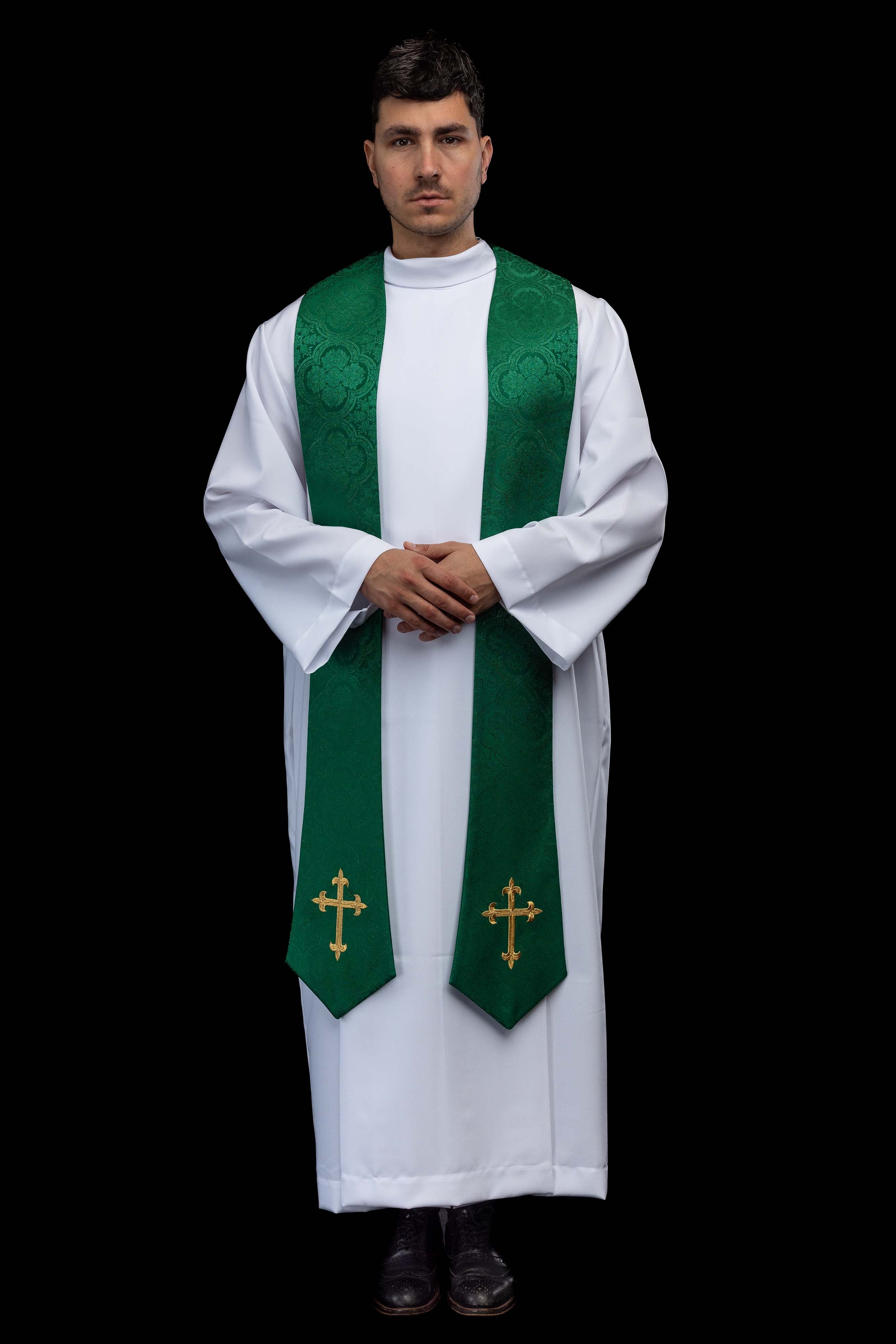 Zelená vyšívaná kňazská štóla Kríž