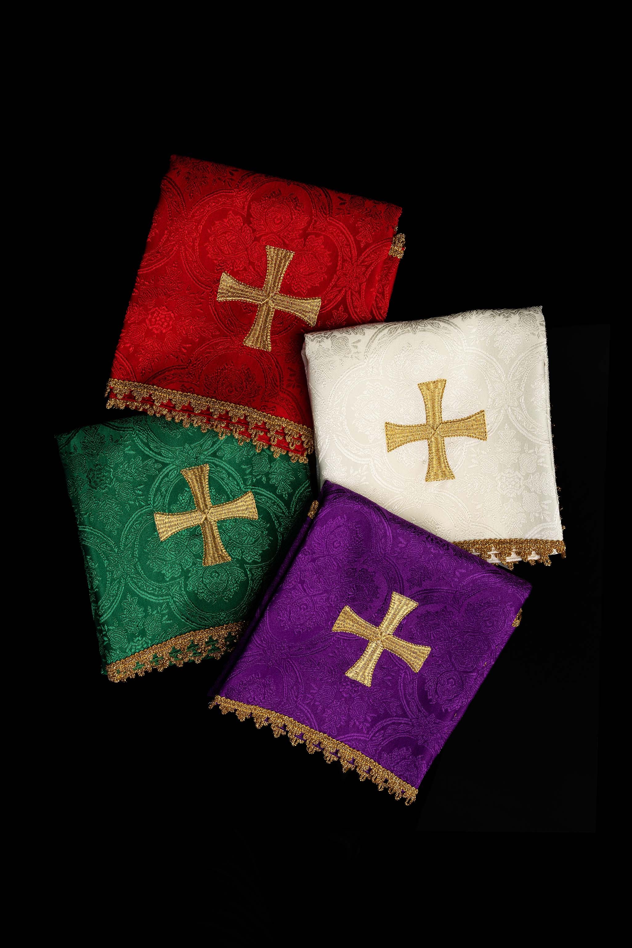 Sada žakárových závojov na kalich v štyroch liturgických farbách