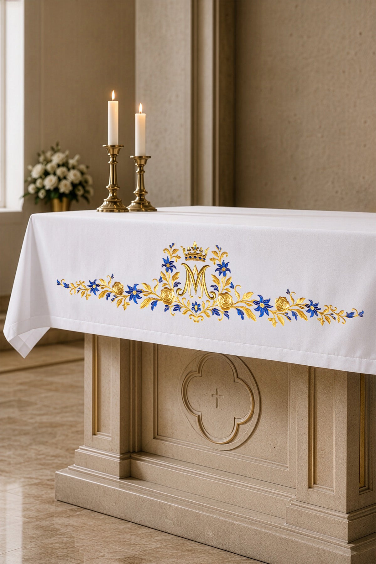 Obrus oltárny s predným vyšívaným vzorom baránka
