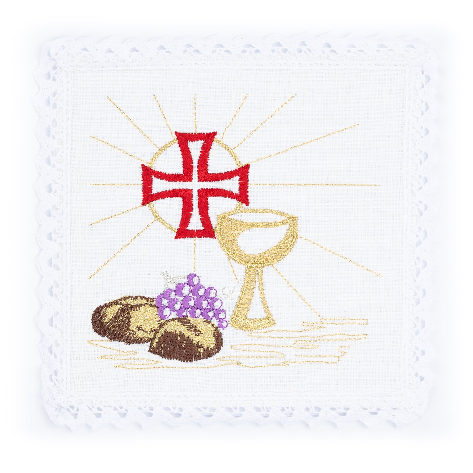 Bielizna kielichowa lniana haftowana IHS Eucharystyczna