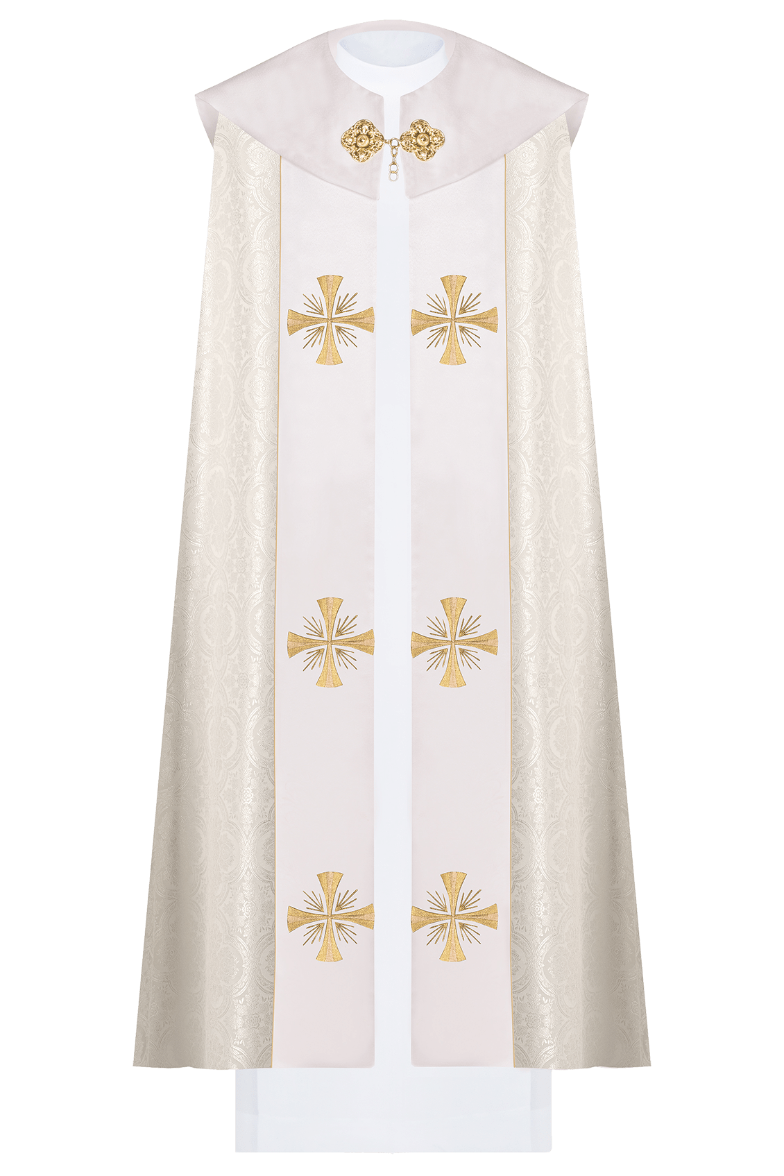 Ecru kapa liturgiczna z złotym IHS