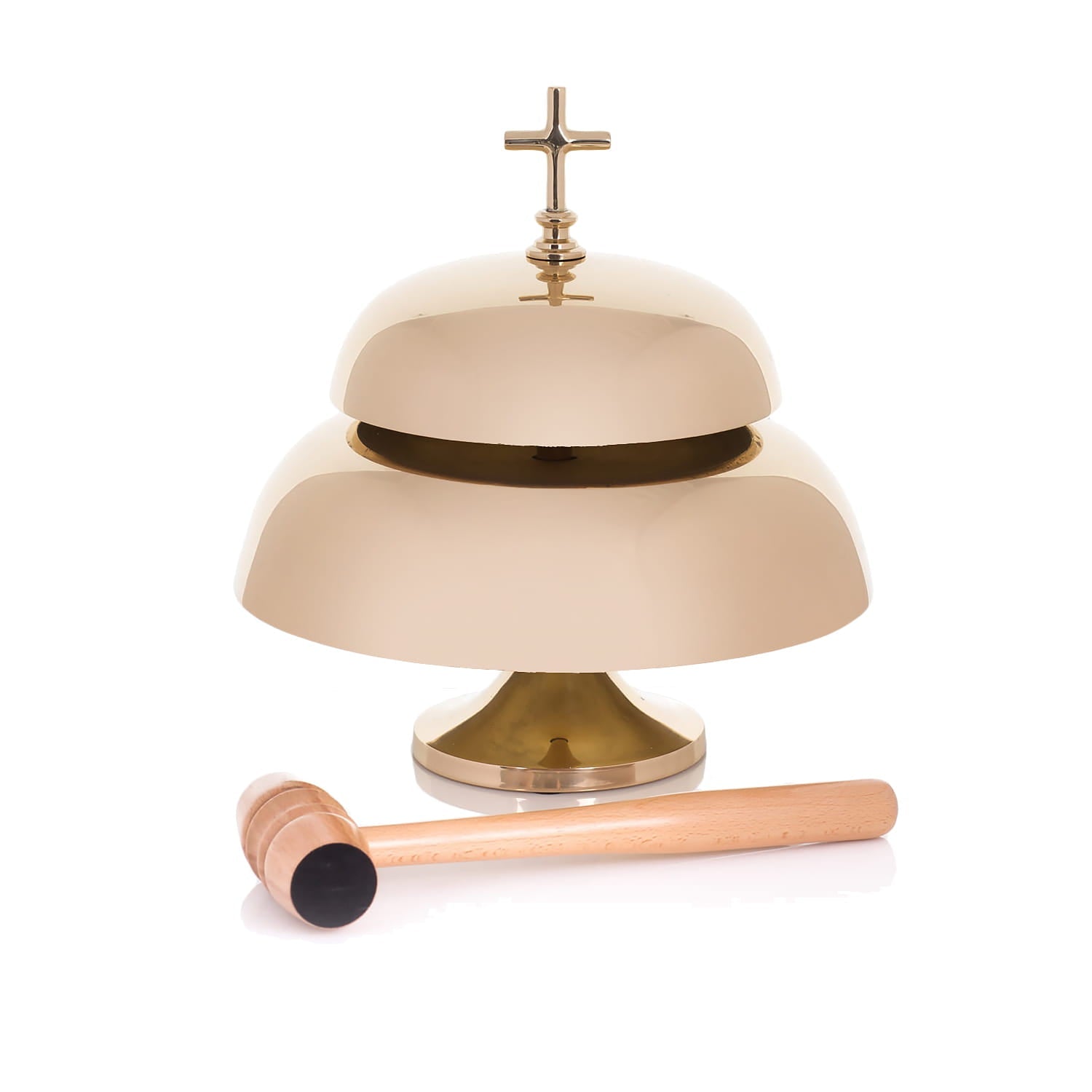 Gong podwójny - mosiądz - drewniany młotek - 33 cm