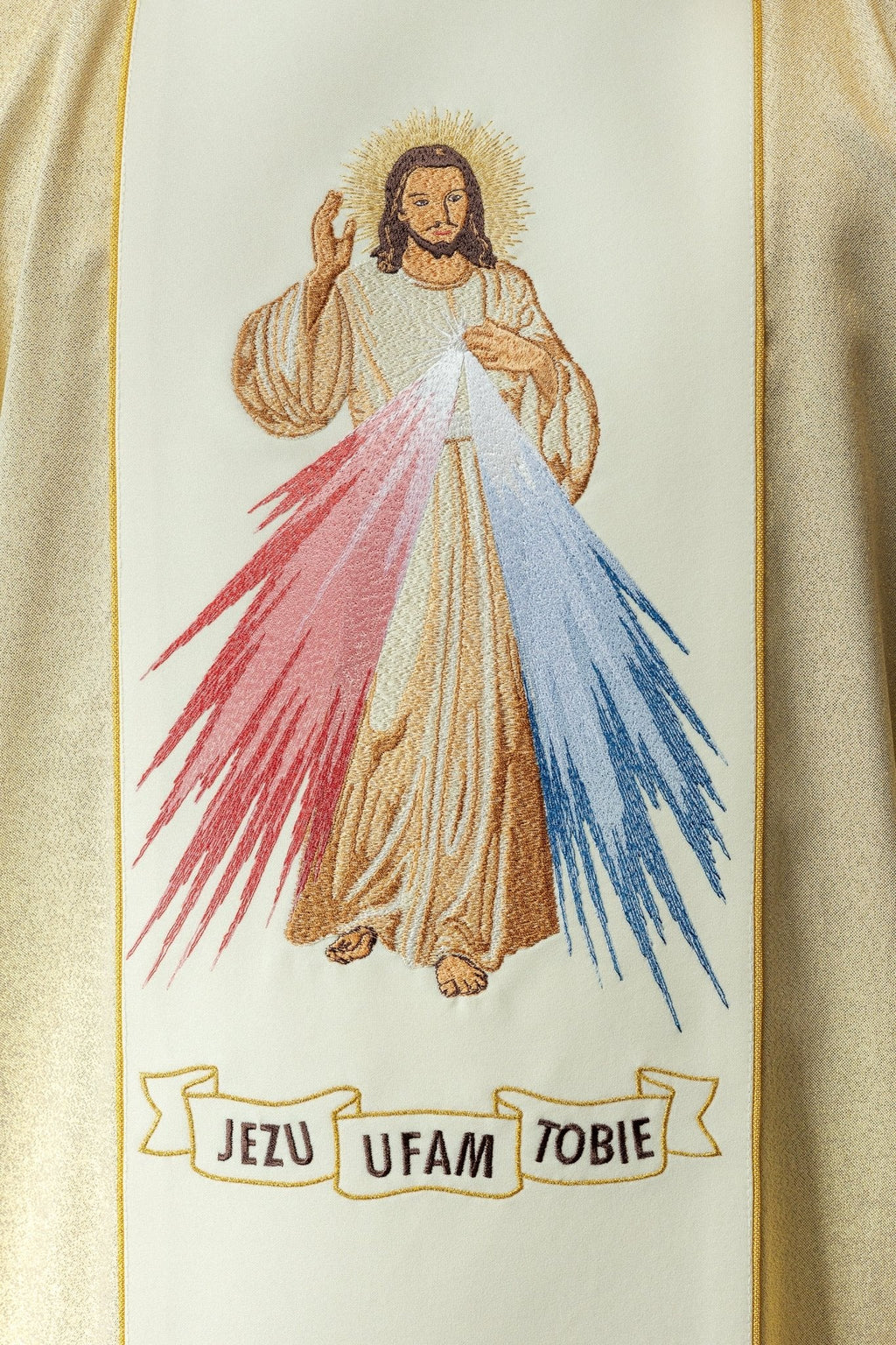 Ornat Haftowany Jezus Miłosierny i IHS w kolorze złotym