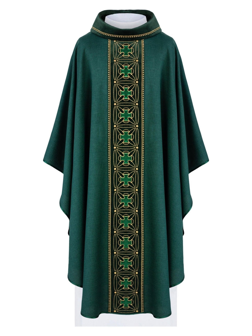 Ornat liturgiczny z bogato zdobionym pasem w krzyże w kolorze zielonym