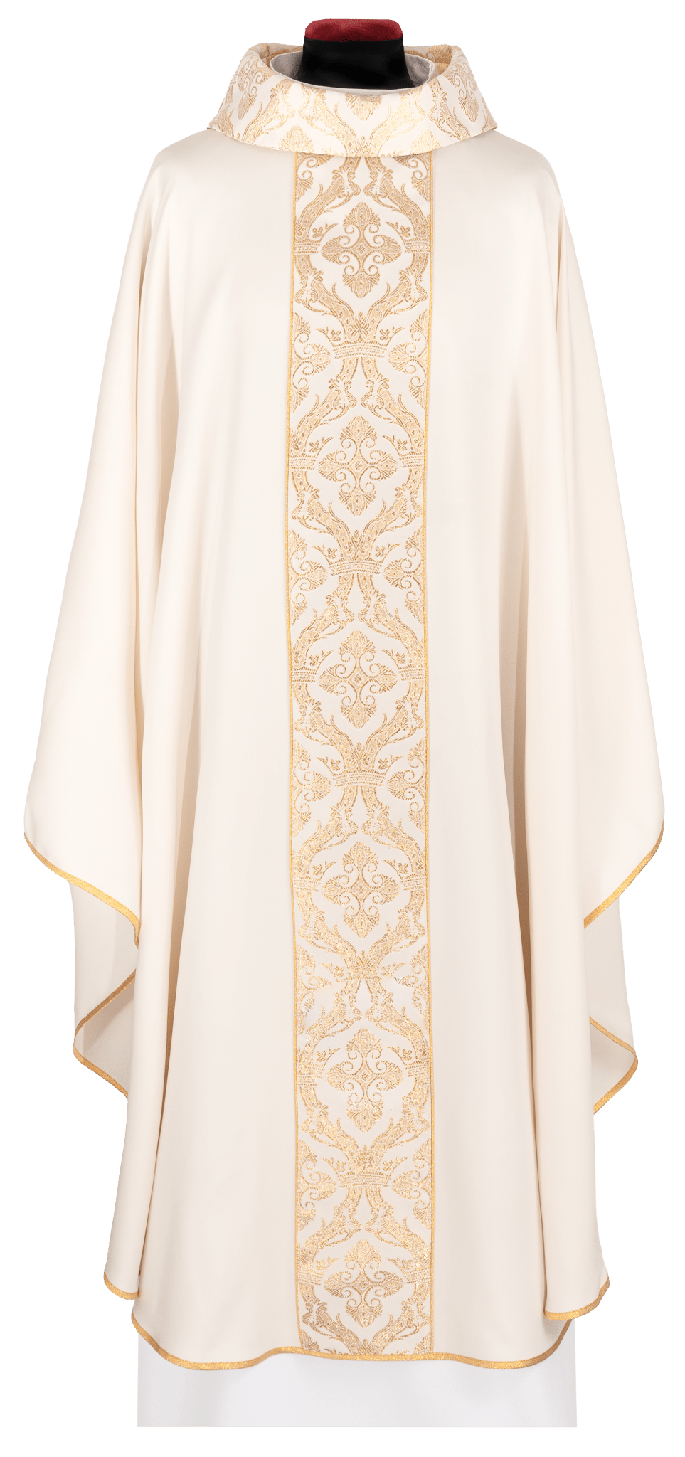 Ornat liturgiczny z haftowanym pasem i kołnierzem w kolorze ecru